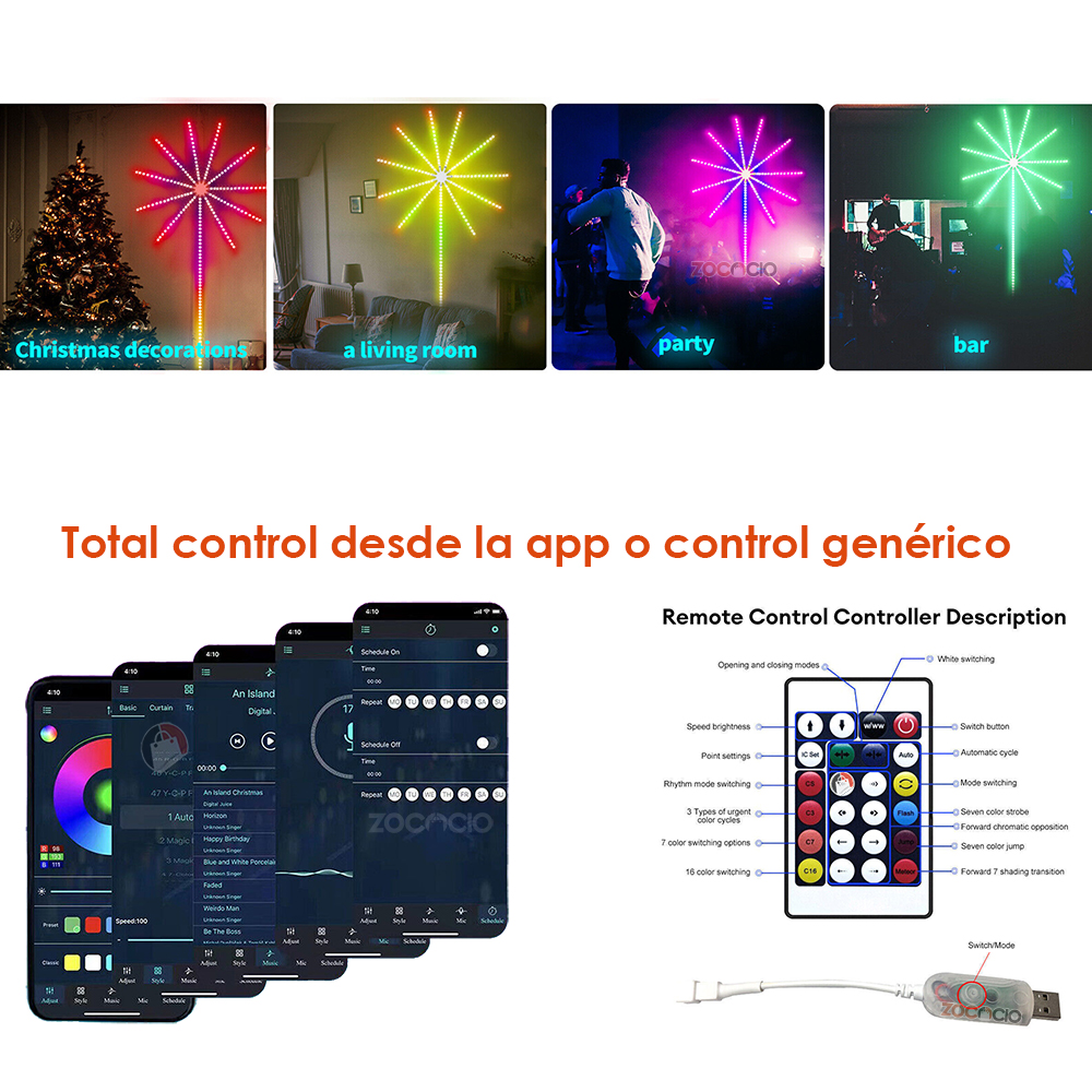 -Cinta Rgb Led Fuegos Artificiales App